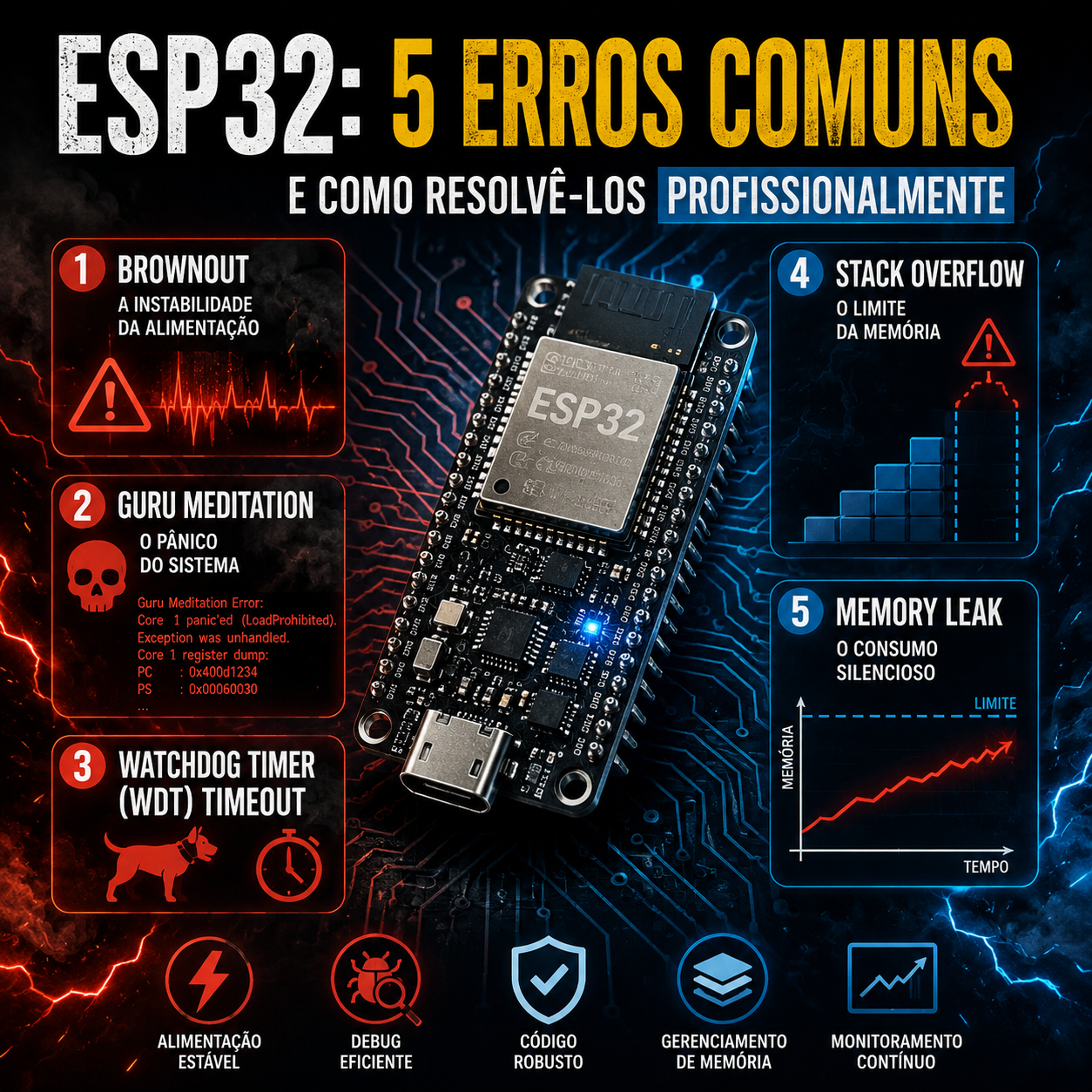 ESP32: 5 erros comuns e como resolvê-los profissionalmente